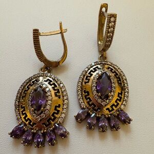 Gold over Sterling Silver Earrings with CZ and Amethysts